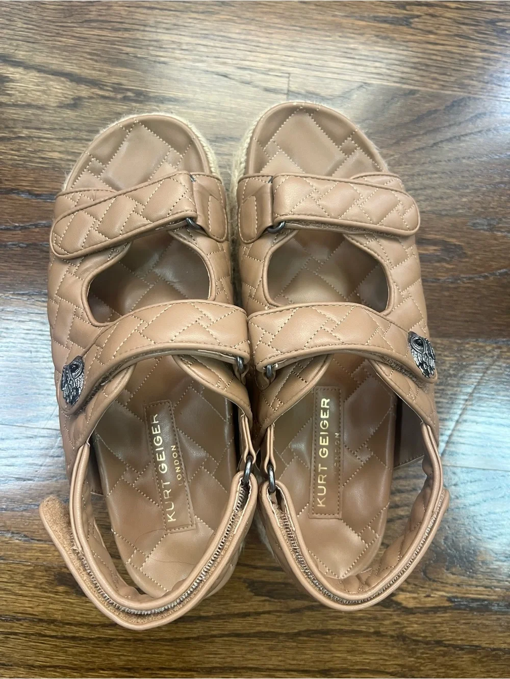 Kurt Geiger Tan Quilted Leather Velcro Sandals
